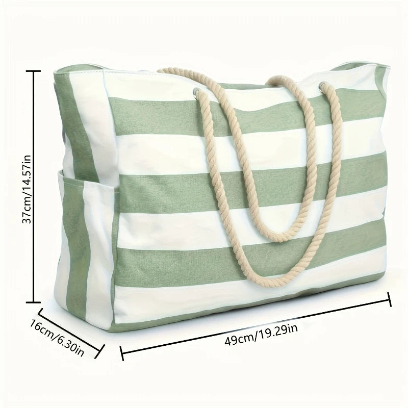 Women’s Striped Rope Handle Tote Beach Bag