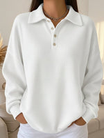 Women's Textured Knit Button-Placket Polo Collar Sweater