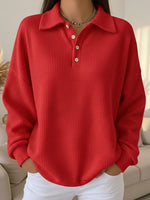 Women's Textured Knit Button-Placket Polo Collar Sweater
