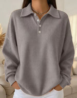 Women's Textured Knit Button-Placket Polo Collar Sweater