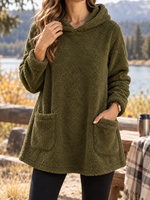 Women's Textured Patch-Pocket Pullover Fleece Hoodie