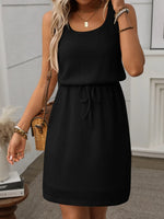 Women’s Textured Sleeveless Drawstring Waist Mini Dress