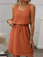 Women’s Textured Sleeveless Drawstring Waist Mini Dress