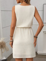 Women’s Textured Sleeveless Drawstring Waist Mini Dress