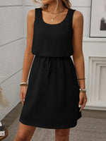 Women’s Textured Sleeveless Drawstring Waist Mini Dress