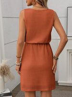 Women’s Textured Sleeveless Drawstring Waist Mini Dress