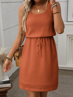 Women’s Textured Sleeveless Drawstring Waist Mini Dress
