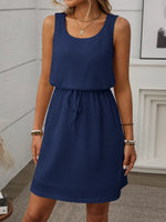 Women’s Textured Sleeveless Drawstring Waist Mini Dress