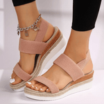 Women’s Textured Strap Open Toe Platform Sole Slip On Sandals