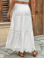 Women’s Tiered Lace Trim Elastic Waist Maxi Skirt
