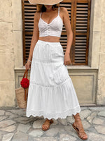 Women’s Tiered Lace Trim Elastic Waist Maxi Skirt