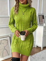 Women's Turtleneck Long-Sleeve Cable Knit Mini Sweater Dress
