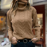 Women's Turtleneck Long-Sleeve Ribbed-Trim Cable Knit Sweater