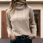 Women's Turtleneck Long-Sleeve Ribbed-Trim Cable Knit Sweater