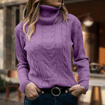Women's Turtleneck Long-Sleeve Ribbed-Trim Cable Knit Sweater