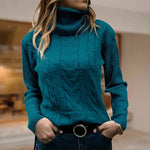 Women's Turtleneck Long-Sleeve Ribbed-Trim Cable Knit Sweater