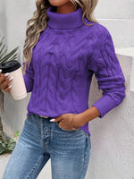 Women's Turtleneck Ribbed-Trim Cable Knit Sweater