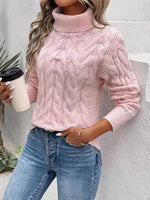 Women's Turtleneck Ribbed-Trim Cable Knit Sweater
