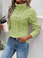 Women's Turtleneck Ribbed-Trim Cable Knit Sweater