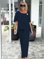 Women's Two-Piece Flutter Sleeves and Straight-Leg Pants Set