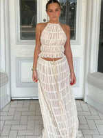 Women's Two-Piece Halter Crop Top and Tiered Maxi Skirt Set