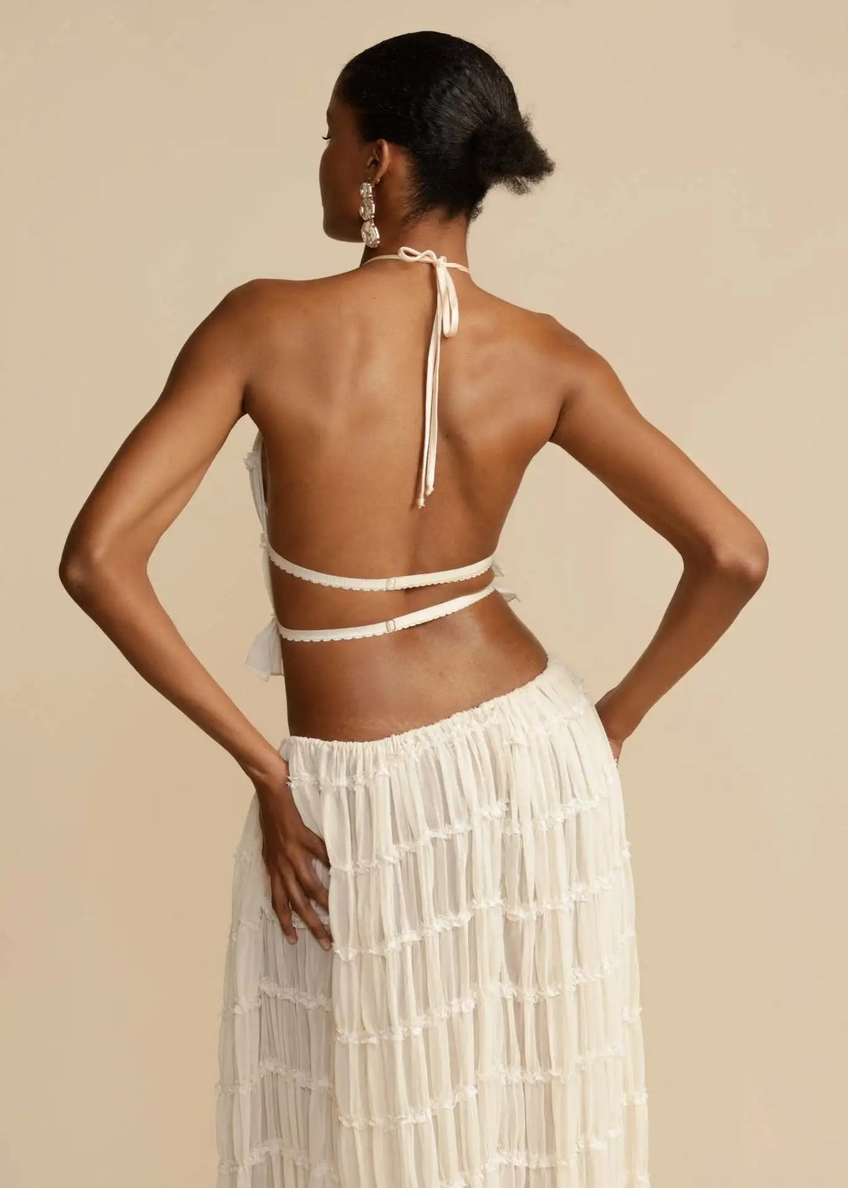 Women's Two-Piece Halter Crop Top and Tiered Maxi Skirt Set