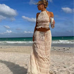 Women's Two-Piece Halter Crop Top and Tiered Maxi Skirt Set