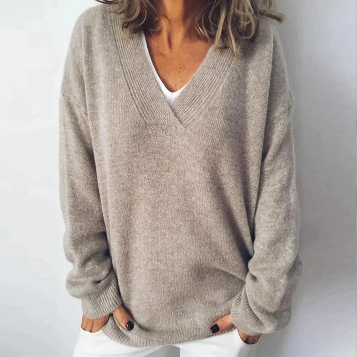 Women’s V Neck Drop Shoulder Long Sleeve Knit Sweater