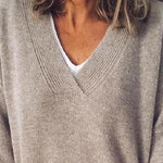 Women’s V Neck Drop Shoulder Long Sleeve Knit Sweater