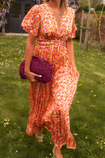 Women's V-Neck Flutter Sleeve Maxi Dress