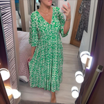 Women's V-Neck Geometric Print Half Sleeves Maxi Dress
