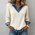 Women's V-Neck Long Sleeve Ribbed Sweater