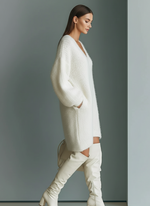 Women's V-Neck Long-Sleeve Textured Knit Sweater Mini Dress