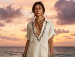 Women's V-Neck Short Sleeve Embroidery Maxi Dress