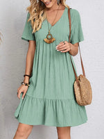 Women's V-Neck Short Sleeve Tiered Mini Dress