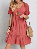 Women's V-Neck Short Sleeve Tiered Mini Dress