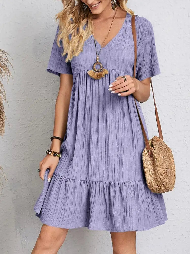 Women's V-Neck Short Sleeve Tiered Mini Dress