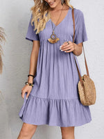 Women's V-Neck Short Sleeve Tiered Mini Dress
