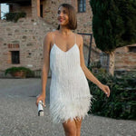 Women's V-Neck Spaghetti-Strap Feather Mini Dress