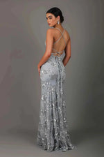 Women's V-Neck Spaghetti Strap Sequin Maxi Dress