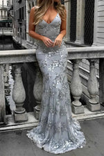 Women's V-Neck Spaghetti Strap Sequin Maxi Dress