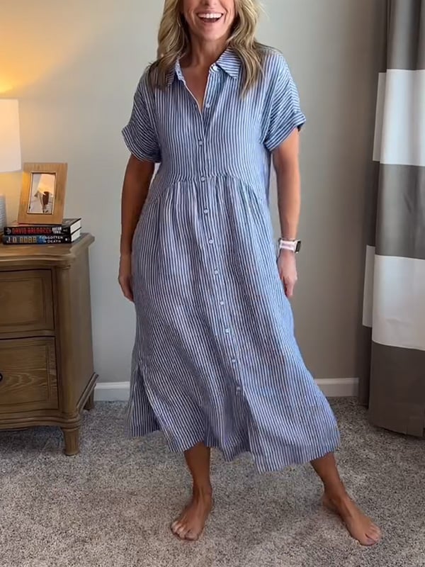 Women's Vertical Striped Button-Down Maxi Dress