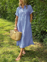 Women's Vertical Striped Button-Down Maxi Dress