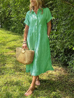 Women's Vertical Striped Button-Down Maxi Dress