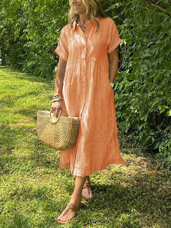 Women's Vertical Striped Button-Down Maxi Dress