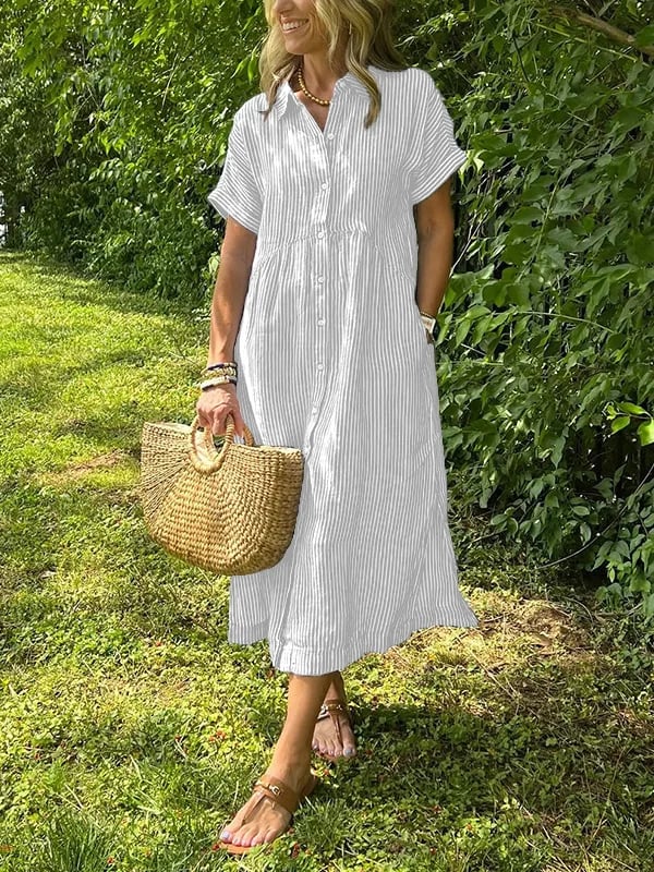 Women's Vertical Striped Button-Down Maxi Dress