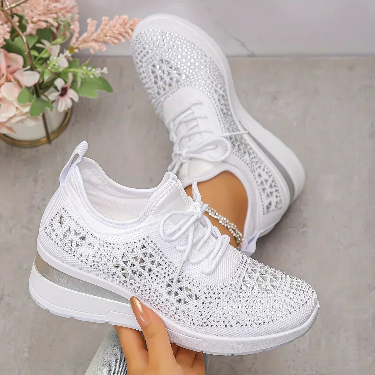 Women's Wedge Sole Lace Up Sneakers