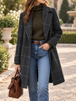 Women's Windowpane Check Notched Lapel Coat