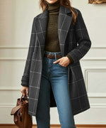 Women's Windowpane Check Notched Lapel Coat