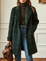 Women's Windowpane Check Notched Lapel Coat